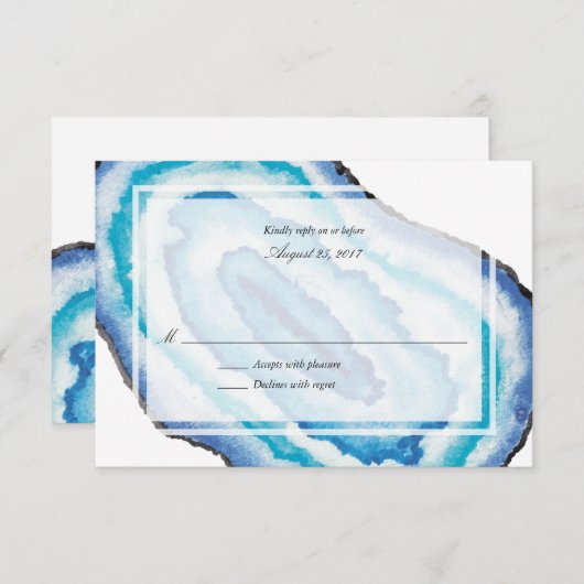 Blauwe Waterverf Geodes Bruiloft RSVP (Voorkant / Achterkant)