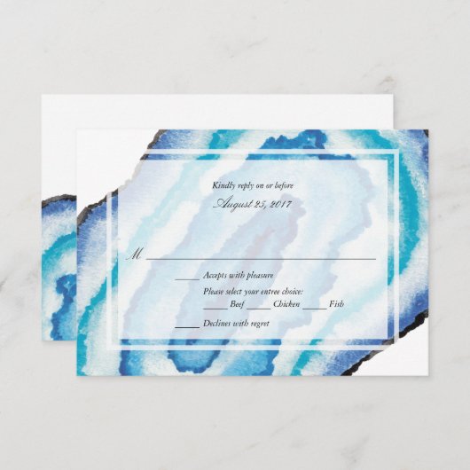 Blauwe Waterverf Geodes Bruiloft RSVP (Voorkant / Achterkant)