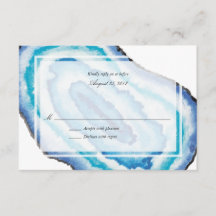 Blauwe Waterverf Geodes Bruiloft RSVP