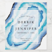 Blauwe Waterverf Geodes bruiloft Wijn Etiket (Enkel label)