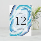 Blauwe Waterverf Geodes Trouwtafel nummer Kaart (Staand voorkant)