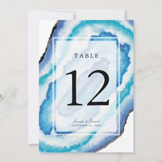 Blauwe Waterverf Geodes Trouwtafel nummer Kaart (Achterkant)
