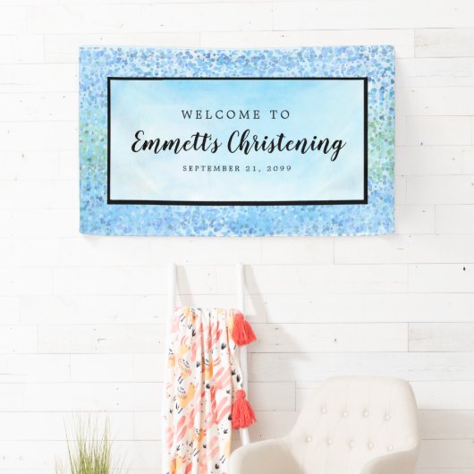 Blauwe Waterverf gepersonaliseerde doop Spandoek (Insitu)