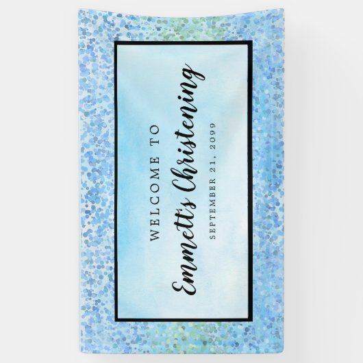 Blauwe Waterverf gepersonaliseerde doop Spandoek (Verticaal)