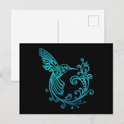 Blauwe Waterverf gestileerde kolibrie Briefkaart (Voorkant / Achterkant)