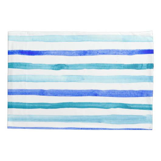 Blauwe Waterverf gestreept Kussensloop (Achterkant-Links)