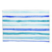 Blauwe Waterverf gestreept Kussensloop (Voorkant-Links)