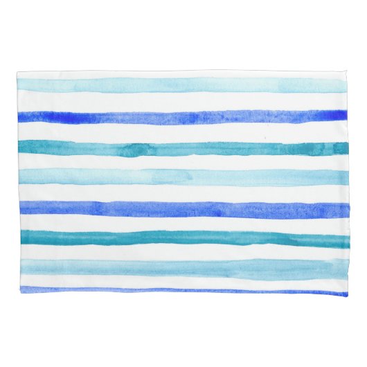 Blauwe Waterverf gestreept Kussensloop (Voorkant-Links)