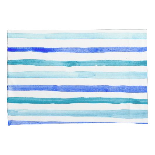 Blauwe Waterverf gestreept Kussensloop (Voorkant-Rechts)