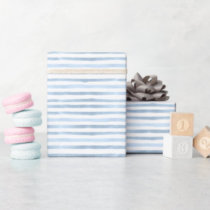 Blauwe Waterverf gestript Baby shower & Verjaardag Cadeaupapier