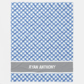 Blauwe Waterverf Gingham Plaid Checkered Boys Naam Fleece Deken (Voorkant)