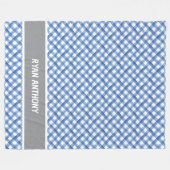 Blauwe Waterverf Gingham Plaid Checkered Boys Naam Fleece Deken (Voorkant (Horizontaal))