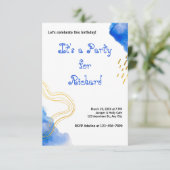 Blauwe waterverf glitter en goudverjaardag kaart (Staand voorkant)