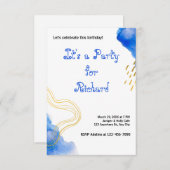 Blauwe waterverf glitter en goudverjaardag kaart (Voorkant / Achterkant)