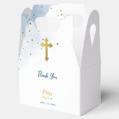 Blauwe Waterverf Glitter Gold Cross Baptisme Boy Bedankdoosjes (Geopend)