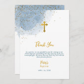 Blauwe Waterverf Glitter Gold Cross Baptisme Boy Bedankkaart (Voorkant / Achterkant)