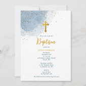 Blauwe Waterverf Glitter Gold Cross Baptisme Boy Kaart (Voorkant)