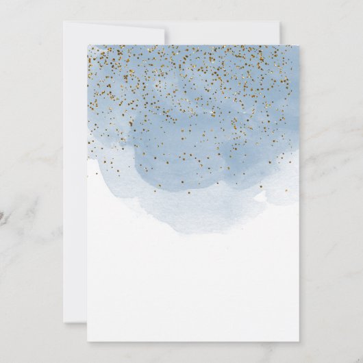 Blauwe Waterverf Glitter Gold Cross Baptisme Boy Kaart (Achterkant)