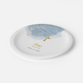 Blauwe Waterverf Glitter Gold Cross Baptisme Boy Papieren Bordje (Gekanteld)