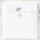 Blauwe Waterverf Glitter Gold Cross Baptisme Boy Ronde Sticker (Tas)