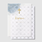 Blauwe Waterverf Glitter Gold Cross Baptisme Boy Vellum Uitnodigingen (Offset (Uitnodiging))