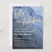 Blauwe Waterverf Glitter Modern Fifty en Fabulous Kaart (Voorkant)