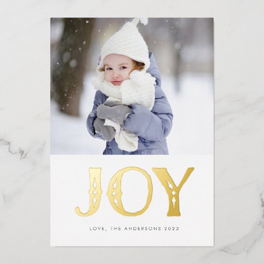 Blauwe Waterverf GOLD JOY kerstfoto Folie Feestdagenkaart (Voorkant)