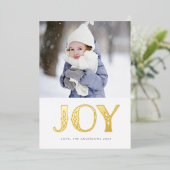 Blauwe Waterverf GOLD JOY kerstfoto Folie Feestdagenkaart (Staand Voorkant)