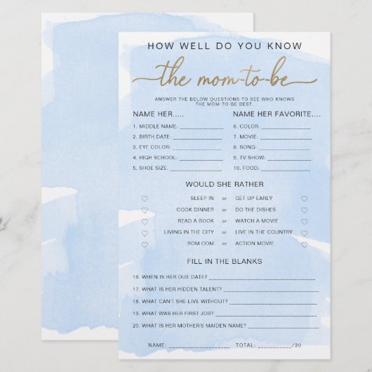 Blauwe Waterverf Gold kent het mam-om-te-worden sp (Voorkant / Achterkant)