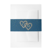 Blauwe Waterverf Golden Hearts Monogram Bruiloft Uitnodigingen Wikkel (Voorkant Voorbeeld)