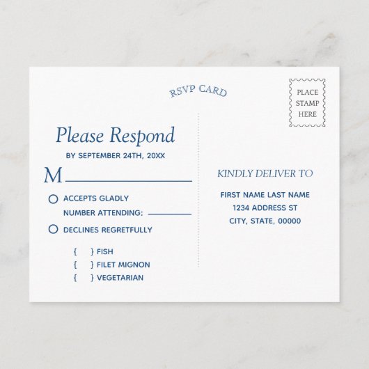 Blauwe Waterverf golf | Maaltijdkeuze RSVP Uitnodiging Briefkaart (Achterkant)