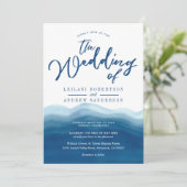 Blauwe Waterverf golf | Uitnodiging tot weddenscha (Staand voorkant)