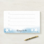 Blauwe Waterverf golfslagzeemeermin om lijst uit t Post-it® Notes (Op bureau)