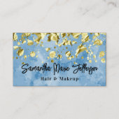 Blauwe Waterverf Goud laat vallen Hair Nail Makeup Visitekaartje (Voorkant)