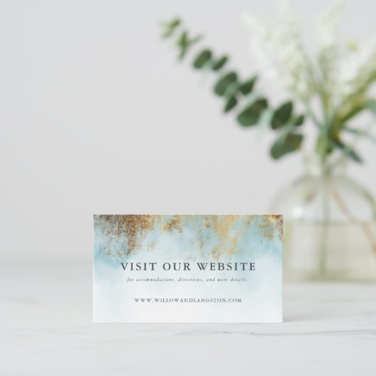 Blauwe Waterverf gouden bruiloft website Informatiekaartje (Staand voorkant)