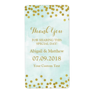 Blauwe Waterverf Gouden Confetti Trouwlabels Etiket