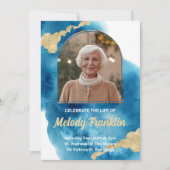 Blauwe Waterverf gouden foto viering van het leven Kaart (Voorkant)