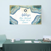 Blauwe Waterverf & Gouden Glitter Bat Mitzvah Quin Spandoek (Beurs)