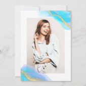 Blauwe waterverf gouden glitter foto Sweet 16 Kaart (Achterkant)