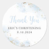 Blauwe Waterverf Gouden Jongen Doopsel Ronde Sticker (Voorkant)