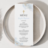 Blauwe Waterverf Gouden Jongens Doopsel Doop Menu