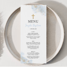 Blauwe Waterverf Gouden Jongens Doopsel Doop Menu