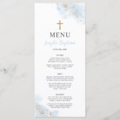 Blauwe Waterverf Gouden Jongens Doopsel Doop Menu (Voorkant)