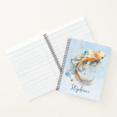 Blauwe Waterverf Gouden Koi Vis Gepersonaliseerd Notitieboek (Binnen)