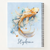 Blauwe Waterverf Gouden Koi Vis Gepersonaliseerd Notitieboek (Achterkant)