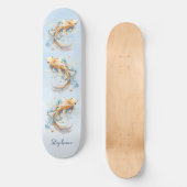 Blauwe Waterverf Gouden Koi Vis Gepersonaliseerd Persoonlijk Skateboard (Voorkant)