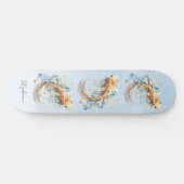 Blauwe Waterverf Gouden Koi Vis Gepersonaliseerd Persoonlijk Skateboard (Horizontaal)