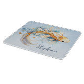 Blauwe Waterverf Gouden Koi Vis Gepersonaliseerd Snijplank (Hoek)