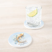 Blauwe Waterverf Gouden Koi Vis Gepersonaliseerd Zandsteen Onderzetter (Zijkant)