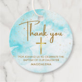 Blauwe Waterverf Gouden Kruis Doop Dank u Favor Bedankjes Labels (Voorkant)